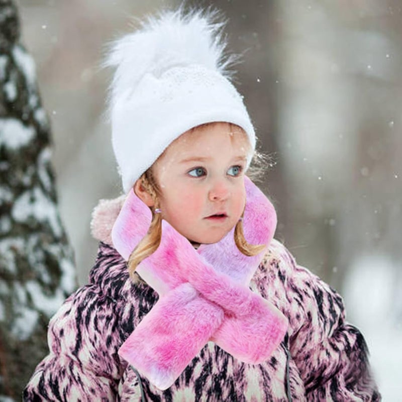 Piewag Kids Toddler Scarf Winter Rainbow Scarf Gradient Cross Tie Collar Fluffy Fur Plush Scarves Neck Warmer for Girls Boys - Image 2